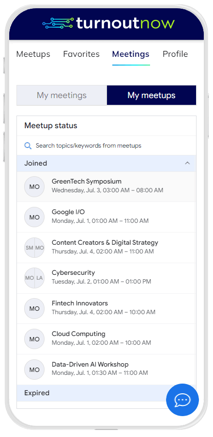 TurnoutNow PeerConnect My Meetups