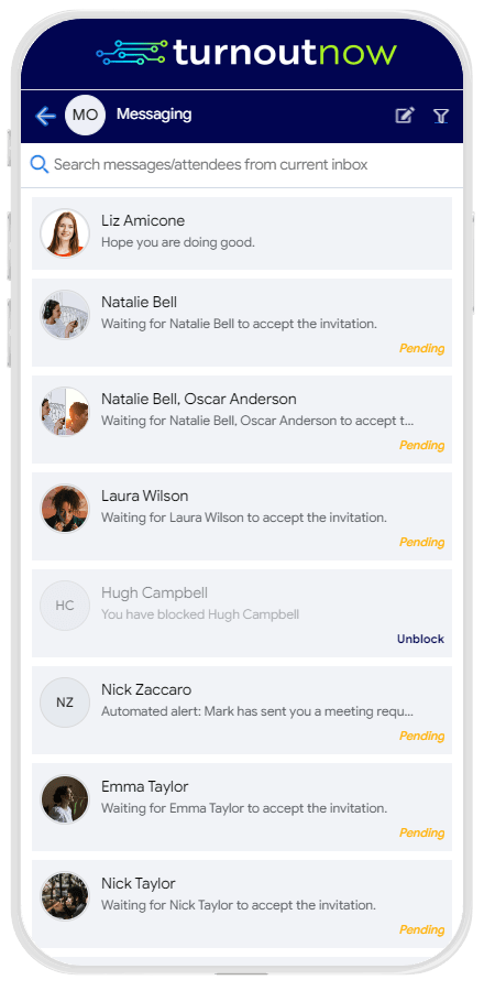 TurnoutNow PeerConnect Messaging List